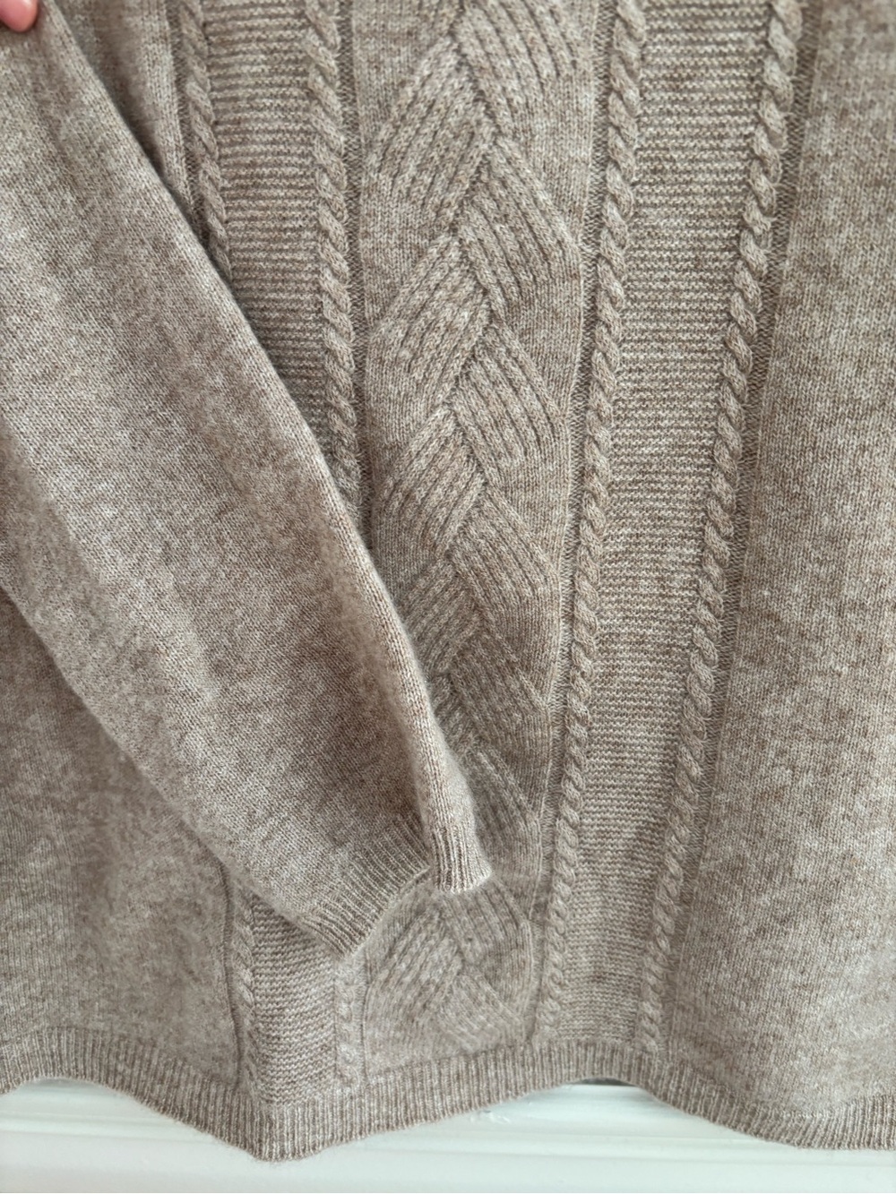 Brooks Brothers cashmere Taupe Cable-Front Crewneck Sweater - Picture 5 of 8